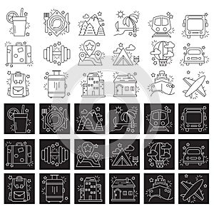 Vector illustration black and white icons. Â Rest and travel